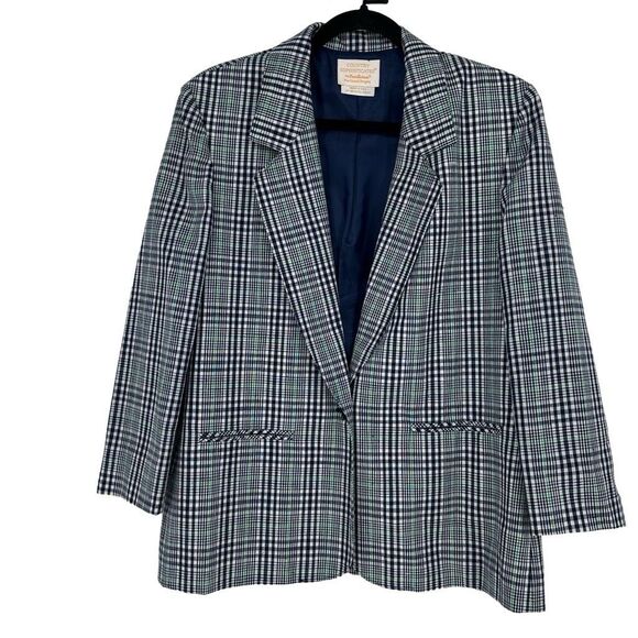Pendleton Jackets & Blazers - Vintage 60s Pendleton Women’s Blazer Sz 12 Silk Blend Plaid Blue White Preppy